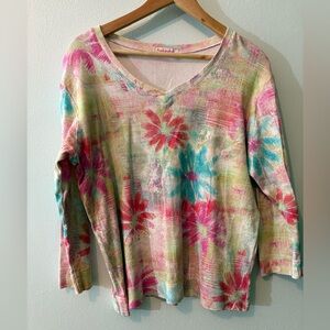 FRESH PRODUCE XXL ✨ plus size Floral Multicolor V-Neck Women's Top good cond